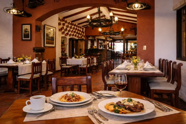 interior del restaurante del hotel abraspungo en riobamba, ecuador