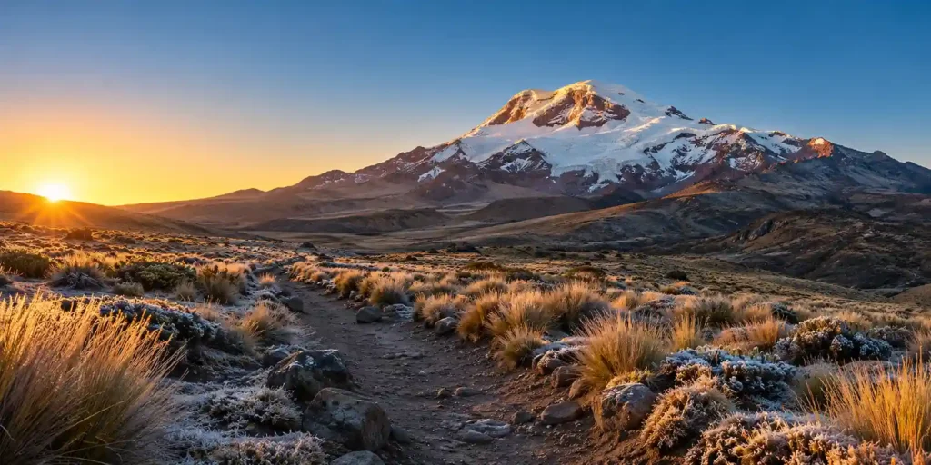 Amanecer despejado sobre el Chimborazo antes de una excursión